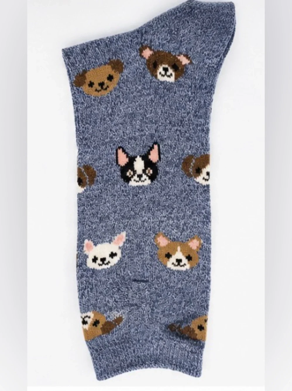 Novelty Crew Socks Dog Faces Heather Blue Crew Socks NWT 13